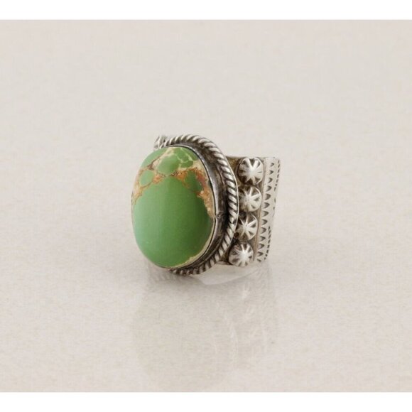 Sterling Silver Natural Green Turquoise Ring Size 9 Signed M - Picture 5 of 9